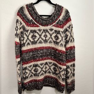 Free People Chunky Red, Brown and Beige Oversized Sweater, Size Medium